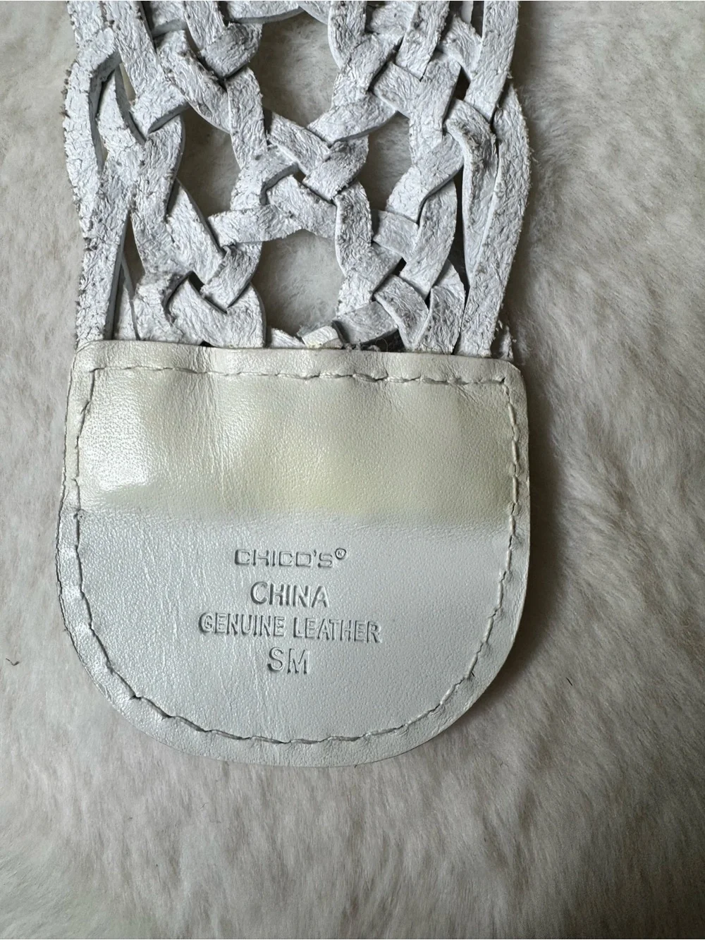 Chico’s White Woven Genuine Leather Statement Belt S/M